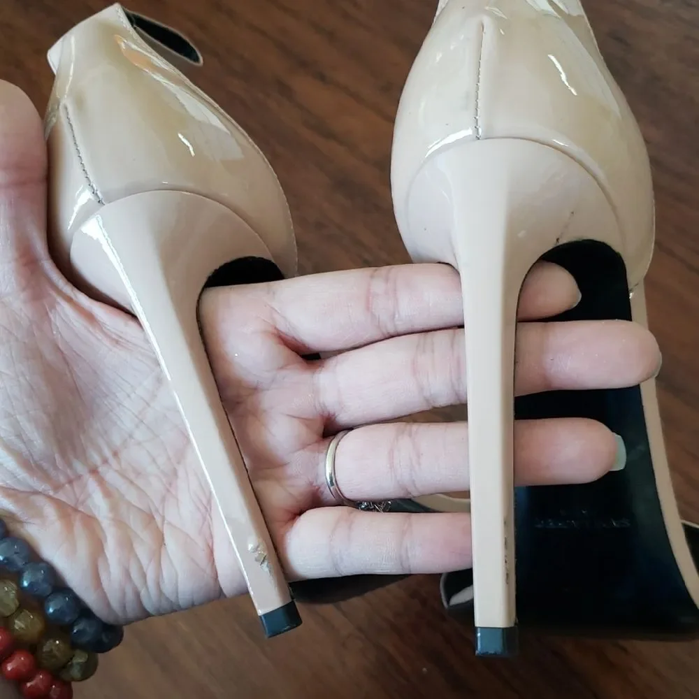 Saint Laurent Pink Beige Patent Leather Heels Size 38.5 Flawed - Picture 9 of 12